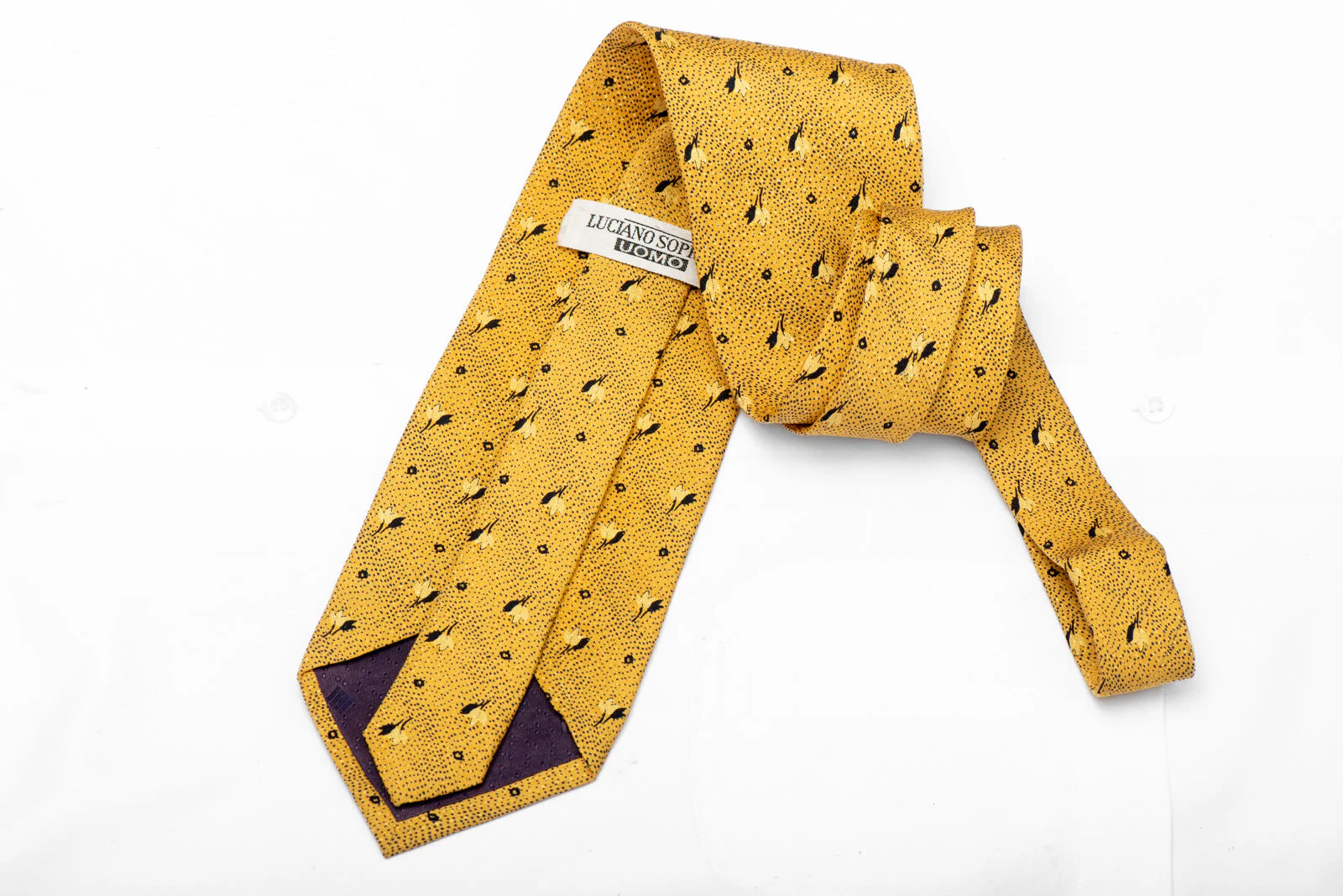 Printed Floral Pattern On Yellow Men's Silk Tie - Image 3