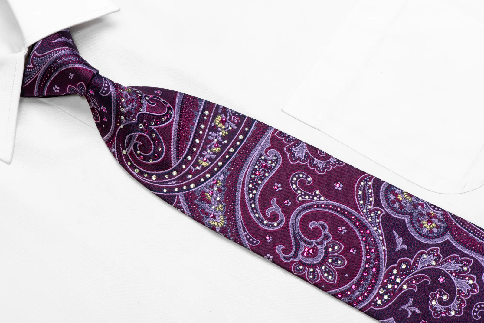 Purple Anthemion Paisley On Navy Rhinestone Silk Necktie - Image 2