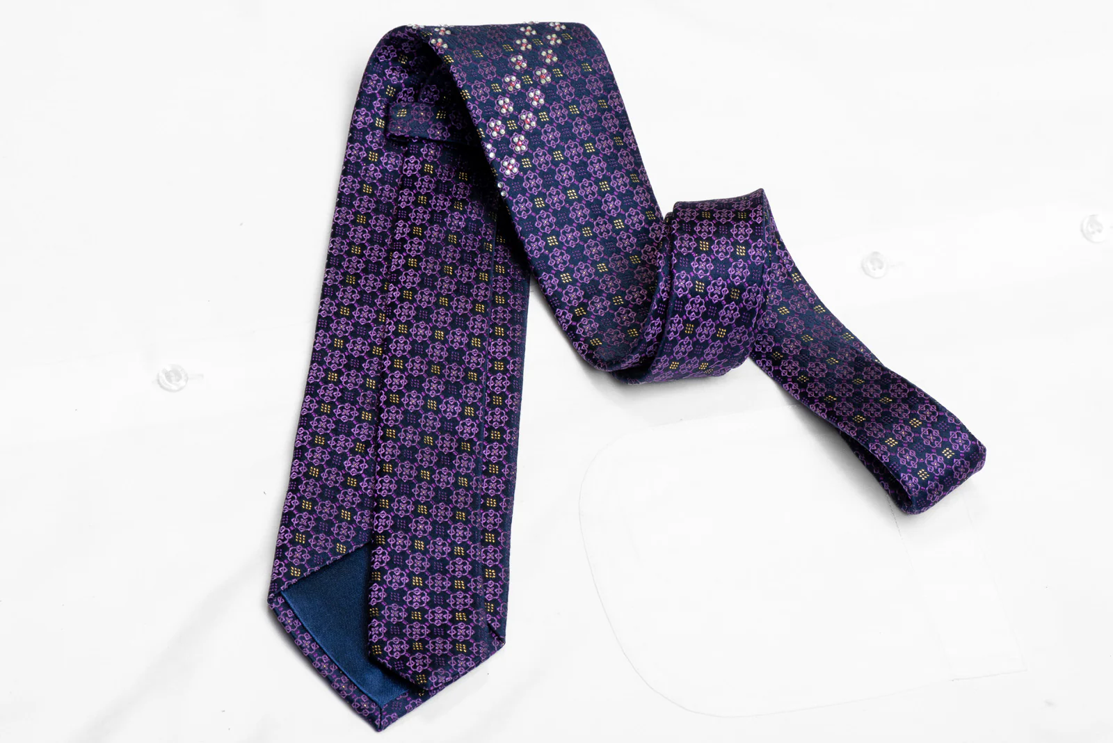 Purple Cartouche On Navy Rhinestone Necktie With Gold Sparkles - Image 4