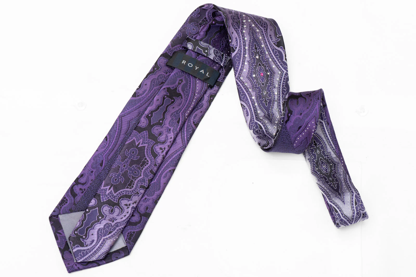 Purple Damask On Black Rhinestone Tie - Image 3