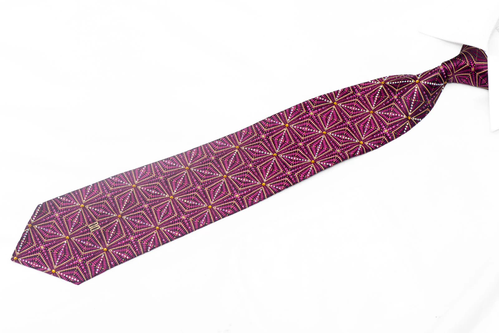 Purple Geometric On Navy Blue Rhinestone Silk Tie With Sparkles - Image 2
