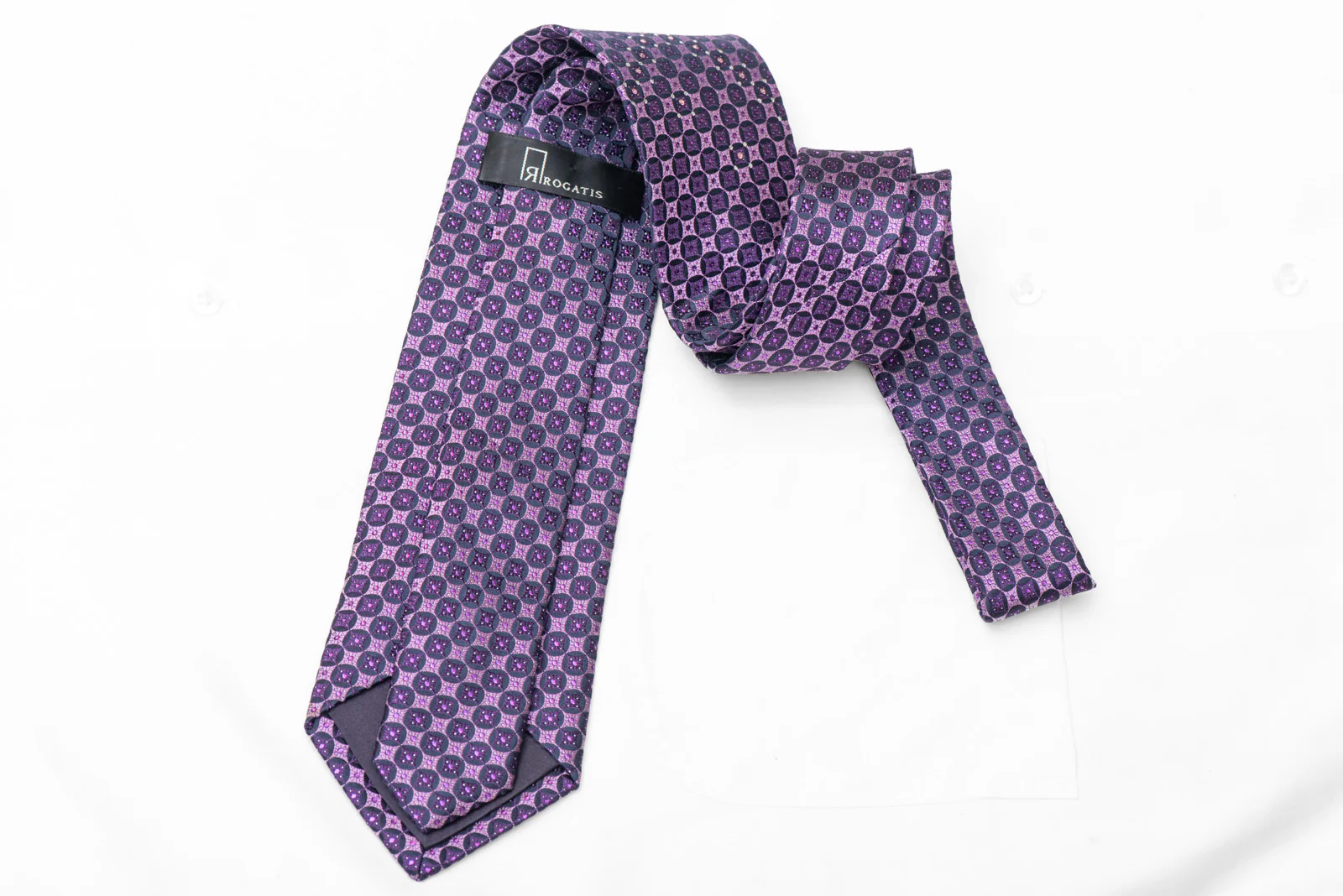 Purple Geometric On Navy Rhinestone Silk Necktie With Purple Sparkles - Image 4