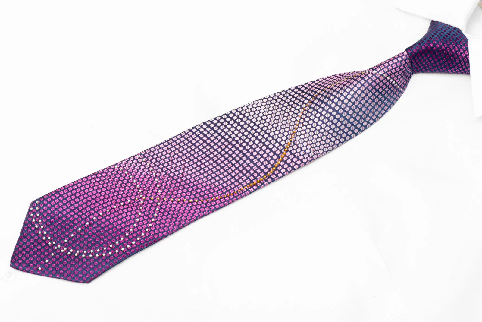Purple Geometric & Scrolls On Navy Rhinestone Necktie With Purple Sparkles - Image 2