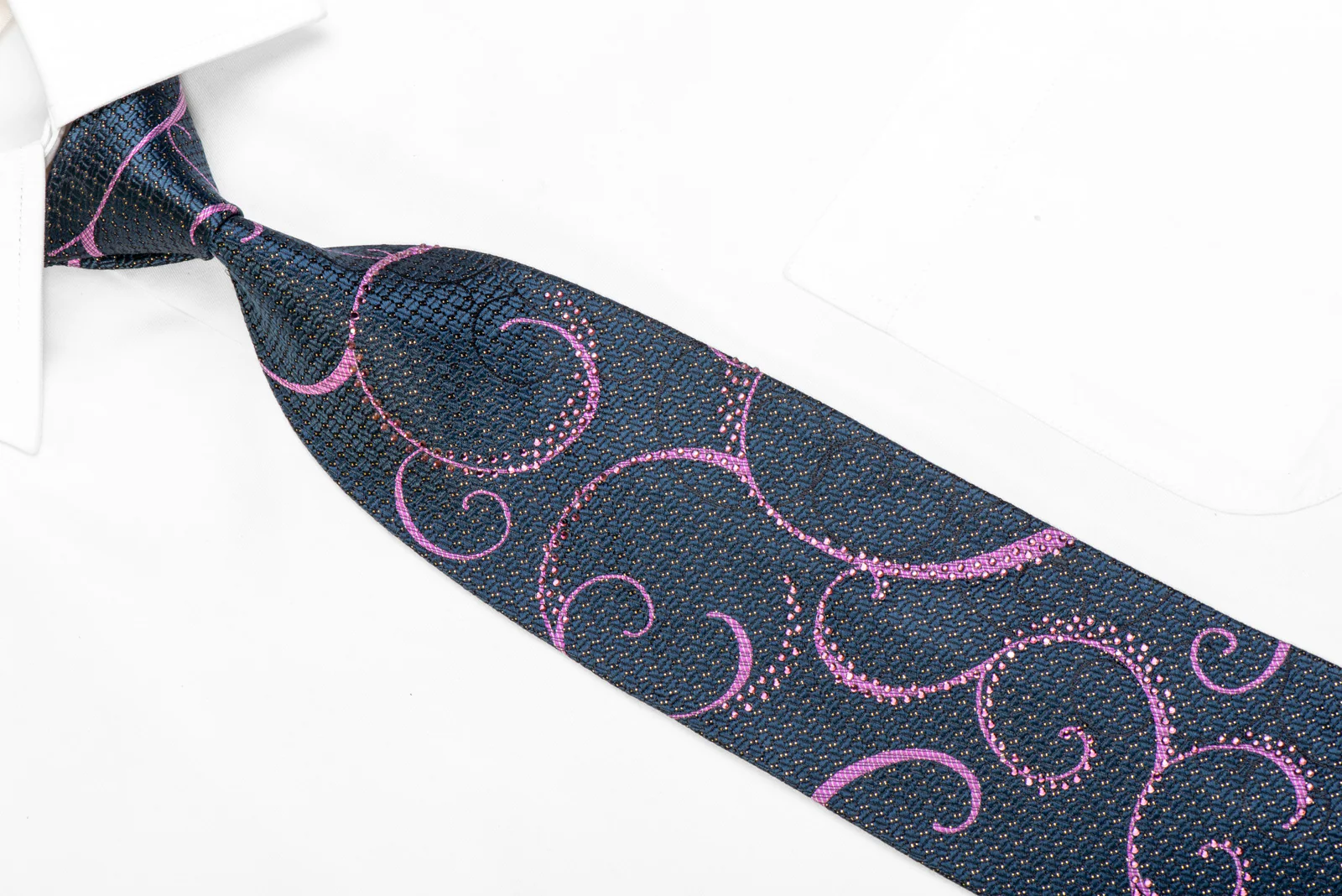 Purple Scrolls On Navy Rhinestone Silk Necktie With Sparkles - Image 2