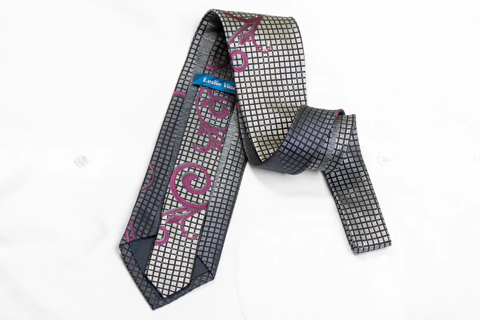Purple Scrolls On Silver Black Rhinestone Necktie With Sparkles - Image 4
