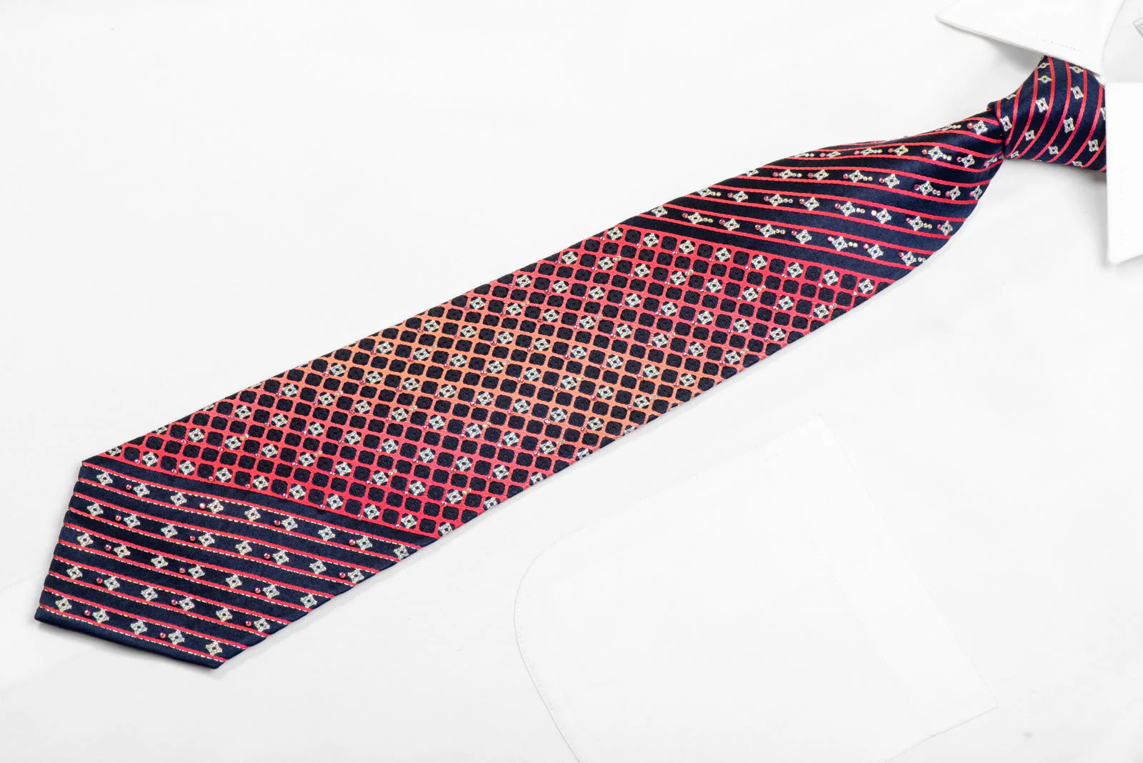 Purple Trellis On Navy Rhinestone Necktie With Silver Sparkles - Image 3