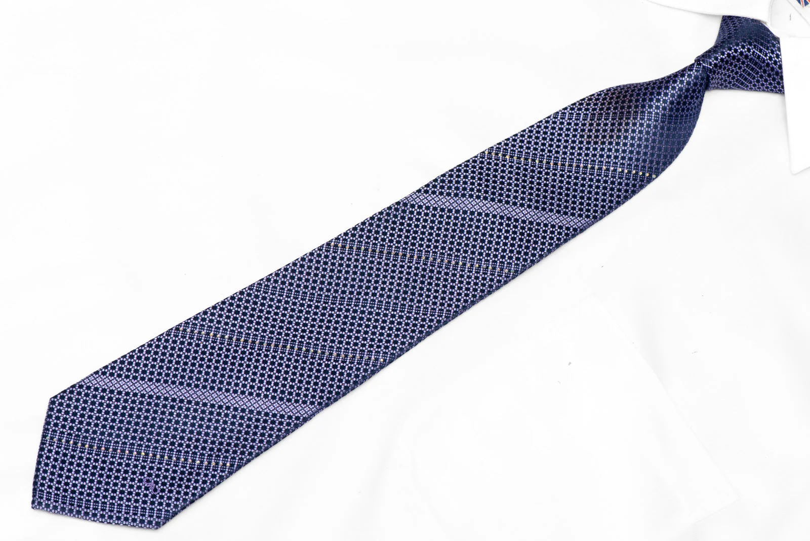 Purple Trellis On Navy Rhinestone Silk Necktie - Image 2