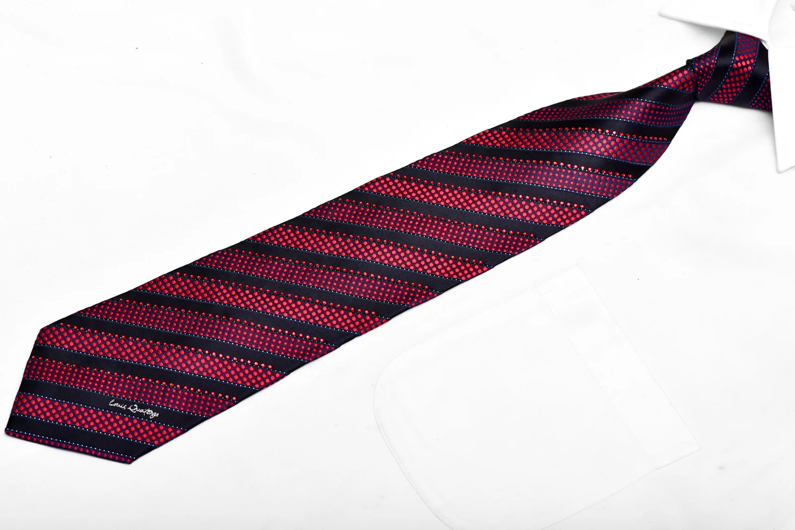 Red Dot Stripes On Navy Rhinestone Tie With Blue Sparkles - Image 3