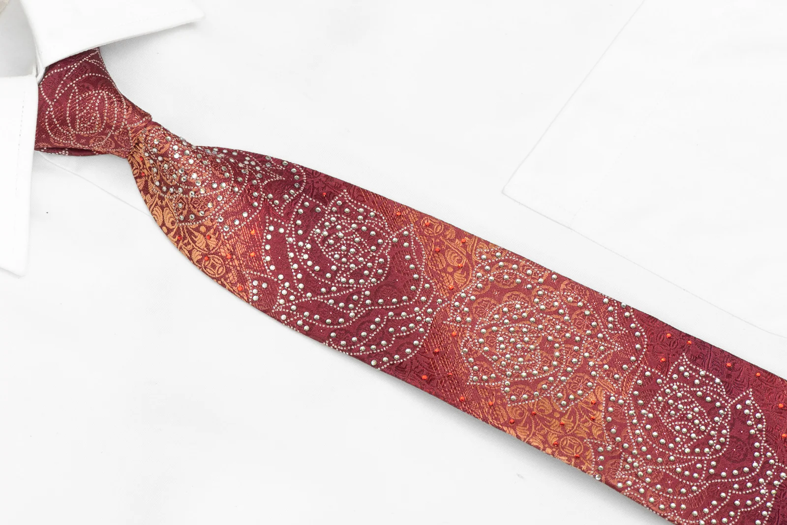 Roses On Violet Orange Rhinestone Silk Tie With Silver Sparkles - Image 2