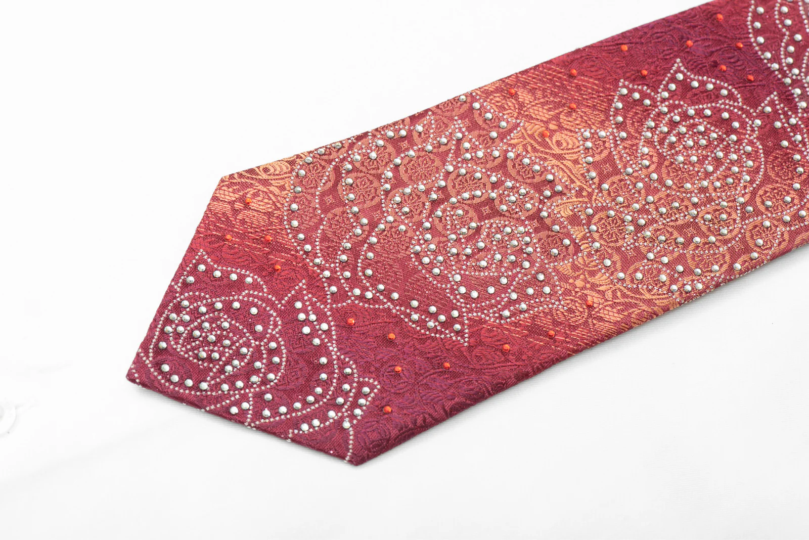 Roses On Violet Orange Rhinestone Silk Tie With Silver Sparkles - Image 4