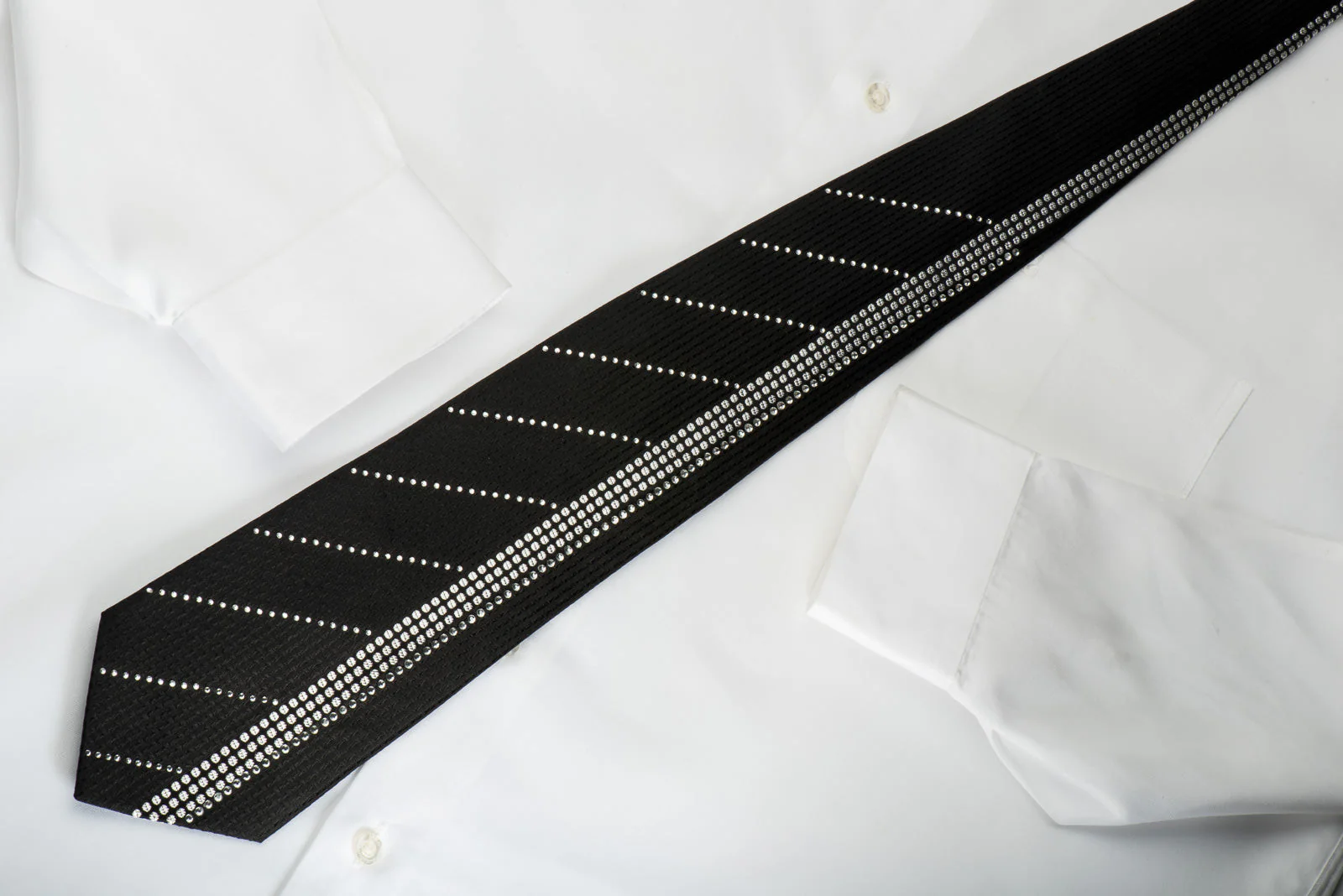 Remizio Black Rhinestone Silk Necktie Rhinestone Striped On Black With Silver Sparkles - Image 4