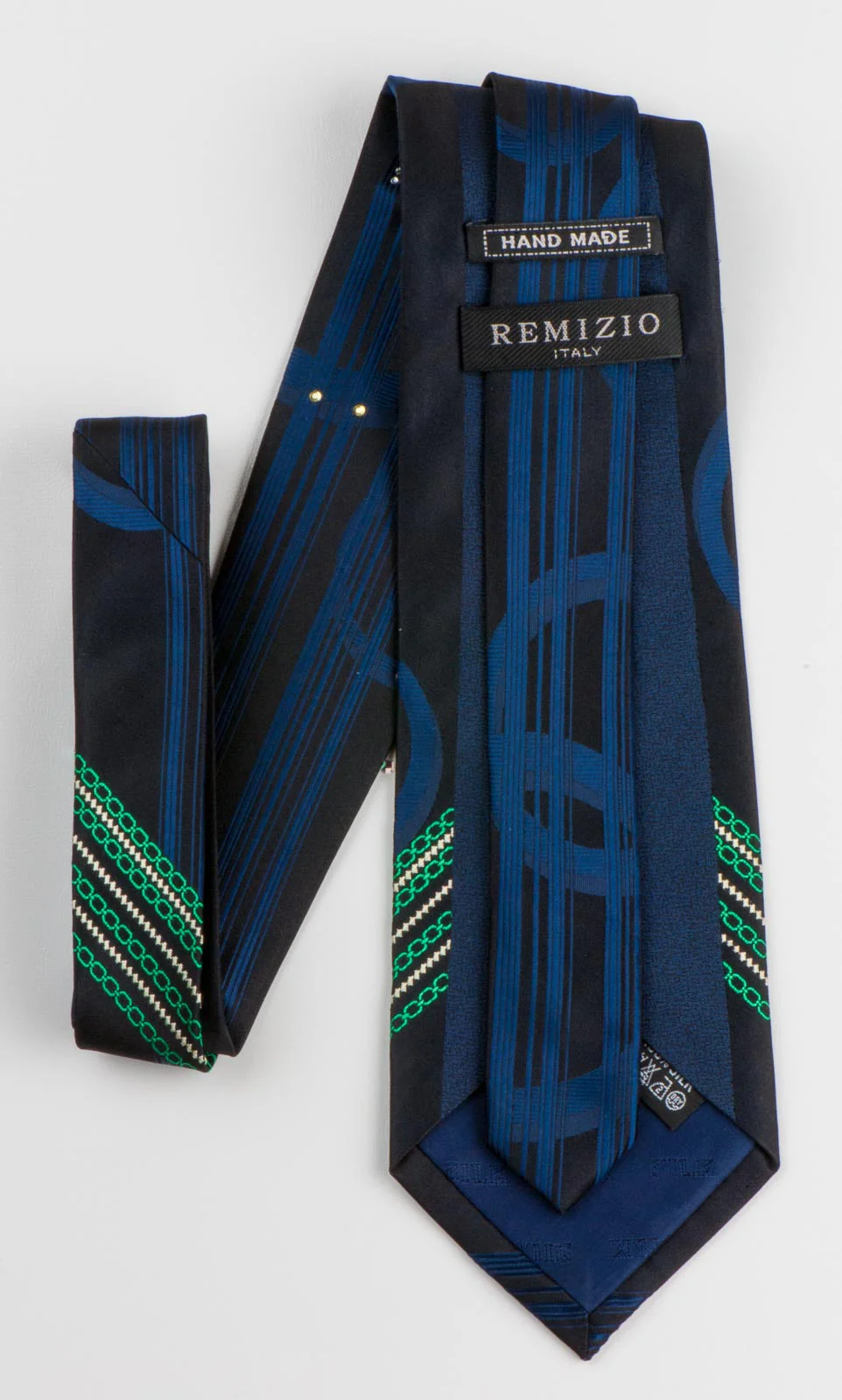 Remizio Gorgeous Silk Rhinestone Tie Geometric Design With V Stripes Necktie - Image 6