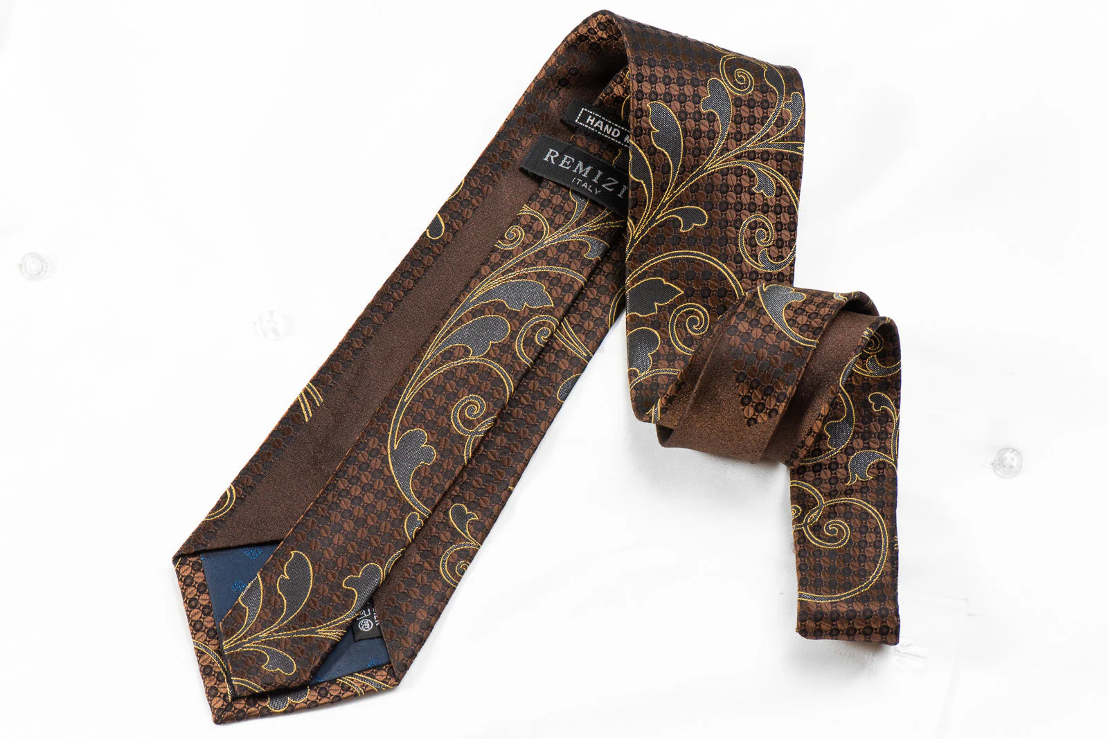 Men's Rhinestone Tie Scrolls On Brown With Silver Sparkles - Image 5