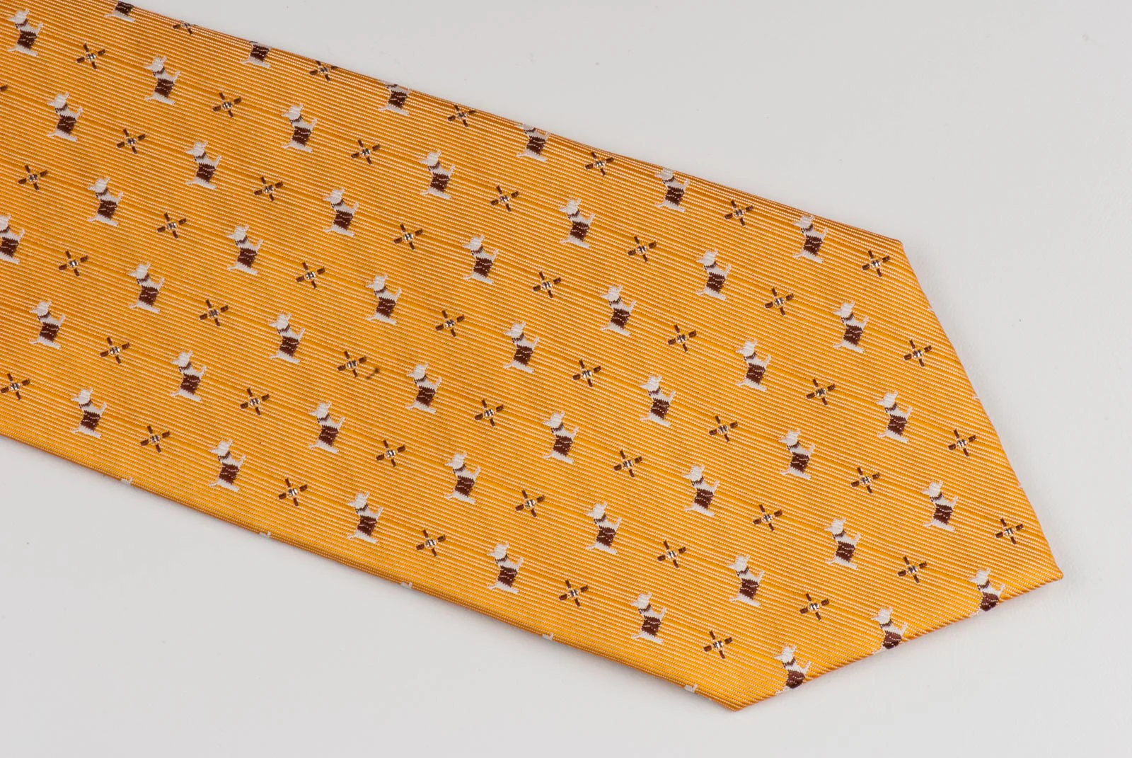 Remizio Men's Silk Neck Tie Scottie Dog Motif On Peach Orange With Silver Sparkles - Image 2