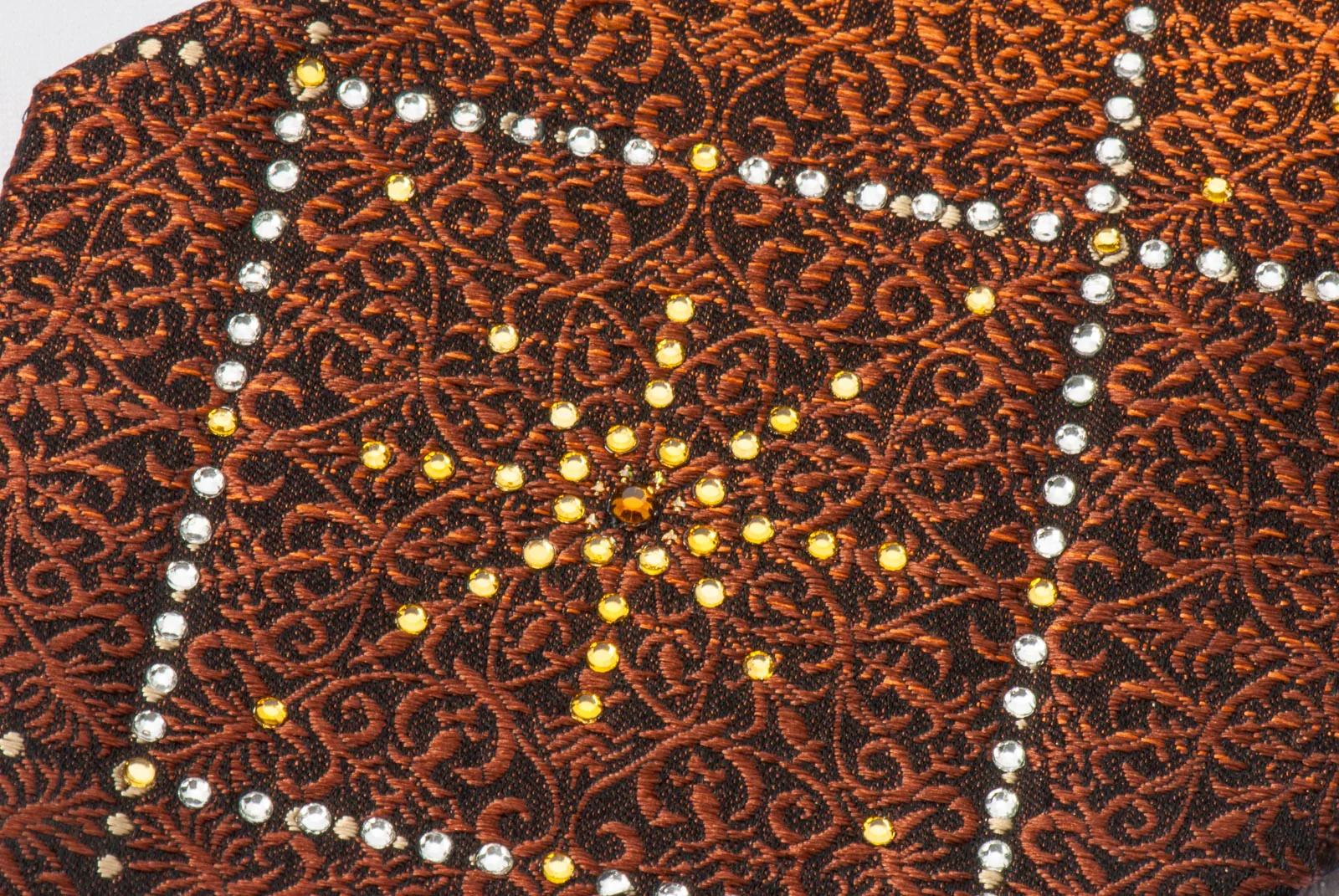 Remizio Men's Woven Silk Rhinestone Necktie Brown Orange Damask Design - Image 7