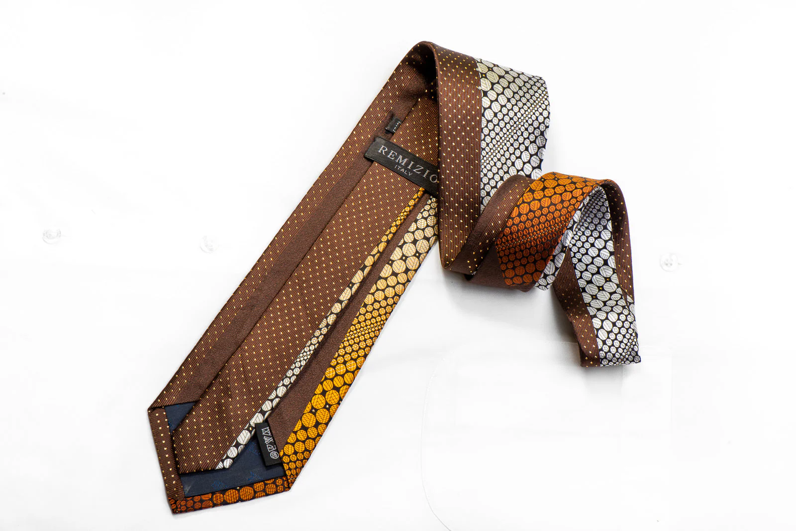 Remizio Rhinestone Tie Orange Silver Geometric & Floral On Brown With Gold Sparkles - Image 5