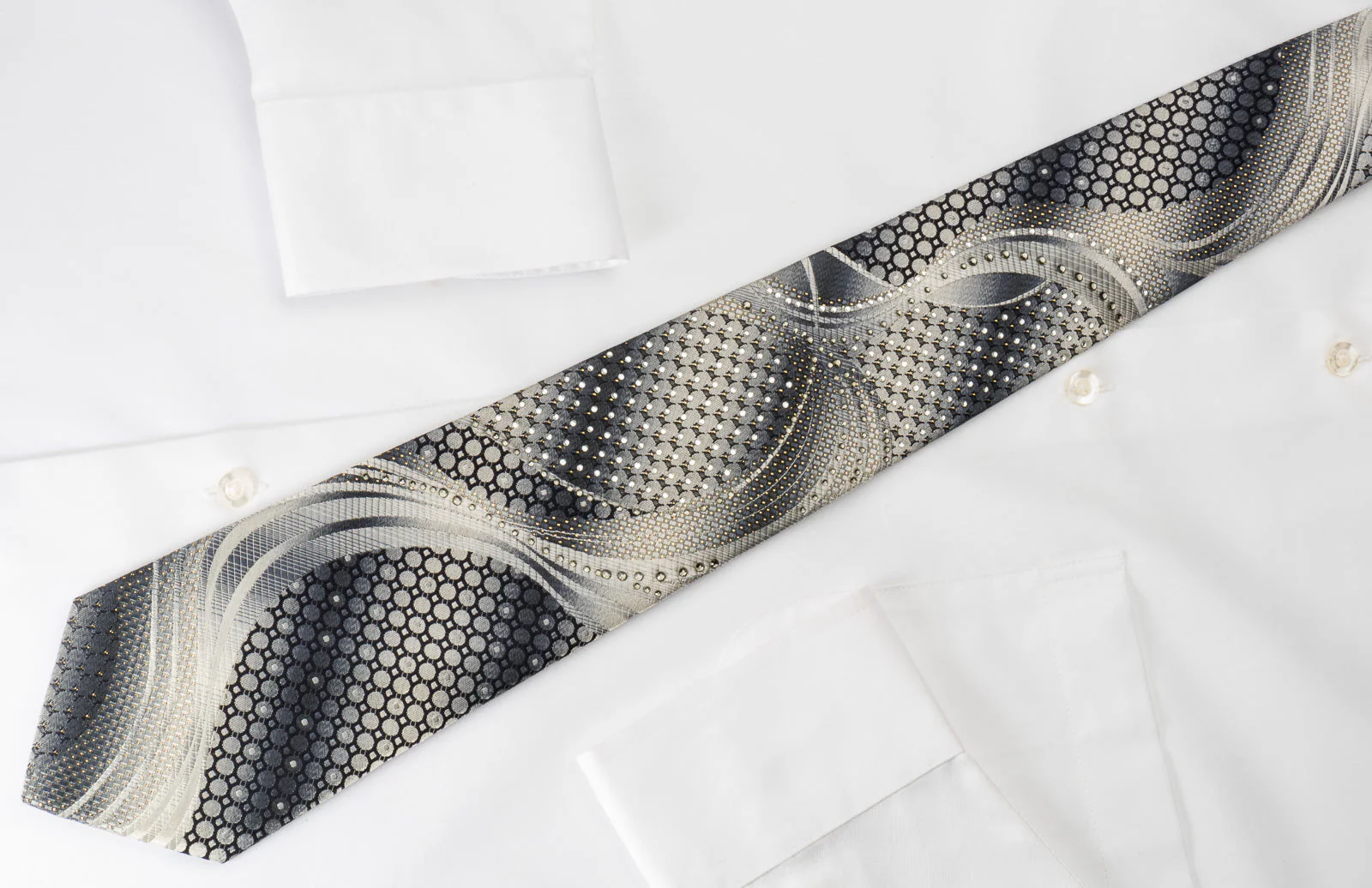 Remizio Silk Rhinestone Tie Scotty Dogs On Silver With Silver Sparkles - Image 3
