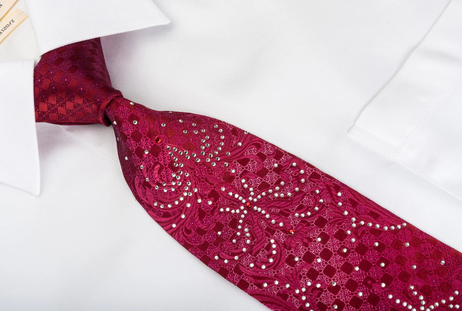 Remizio Silk Tie Damask On Red Sparkling With Crystal Rhinestones - Image 2