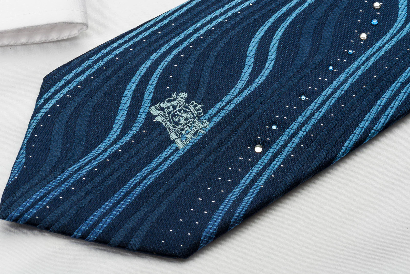 Renoir Rhinestone Necktie Waves On Blue With Silver Sparkles - Image 2
