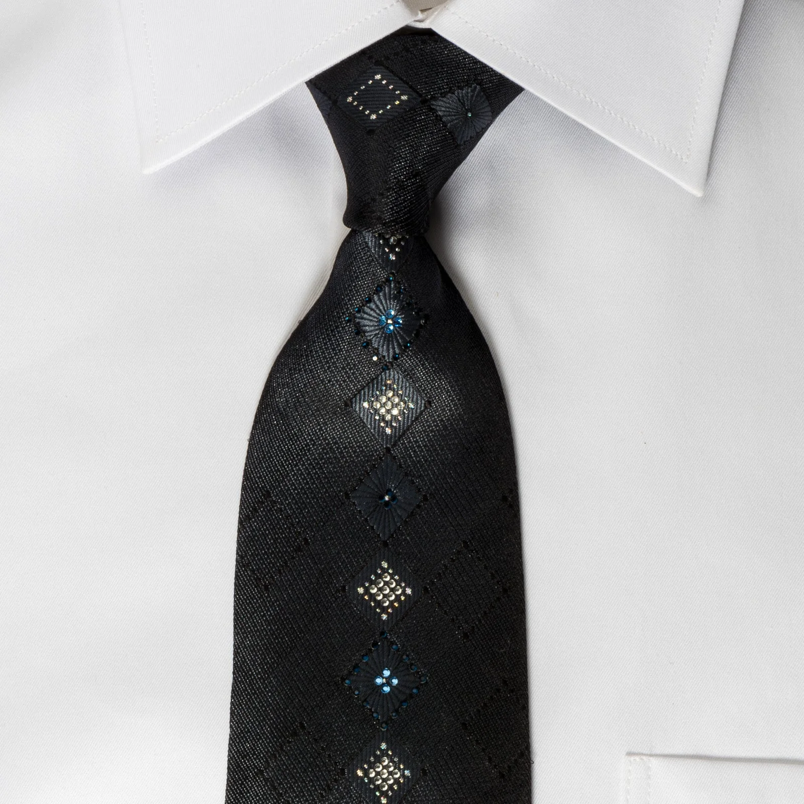 Renoma Black Silk Rhinestone Tie With Silver Sparkles