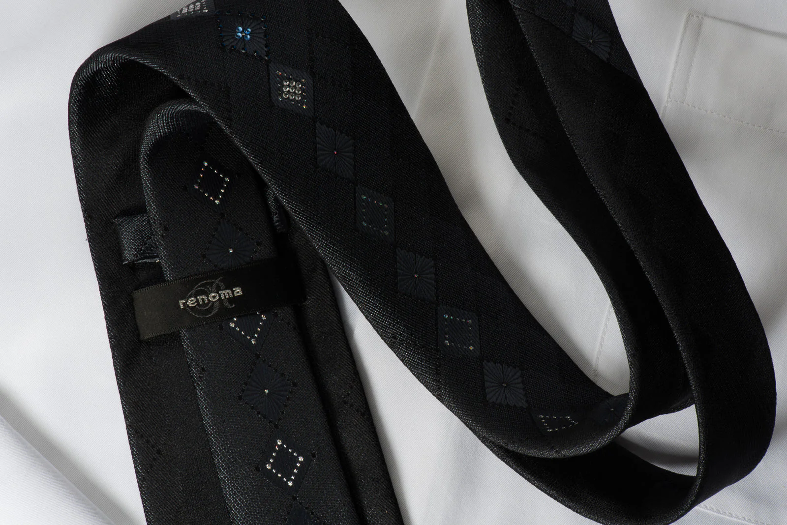 Renoma Black Silk Rhinestone Tie With Silver Sparkles - Image 5