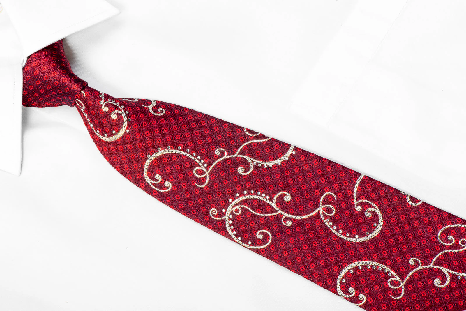 Renoma Crystal Rhinestone Tie Silver Scrolls On Burgundy With Silver Sparkles - Image 2
