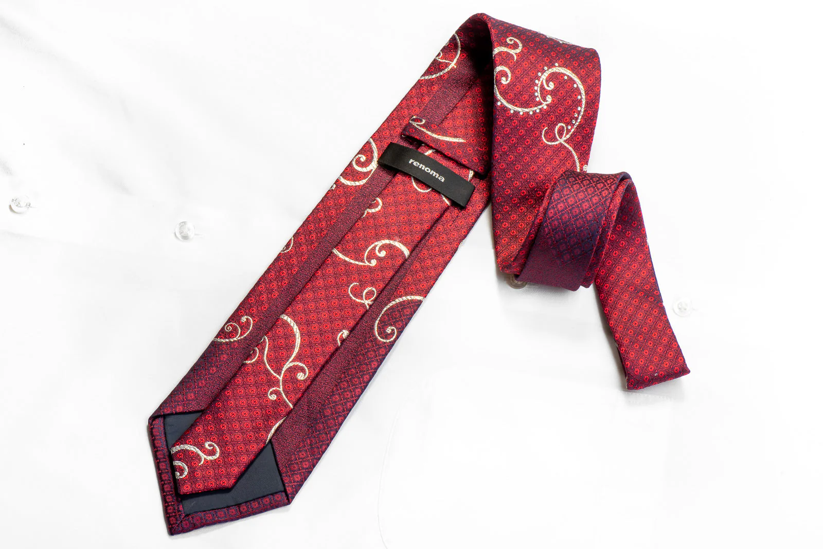 Renoma Crystal Rhinestone Tie Silver Scrolls On Burgundy With Silver Sparkles - Image 4