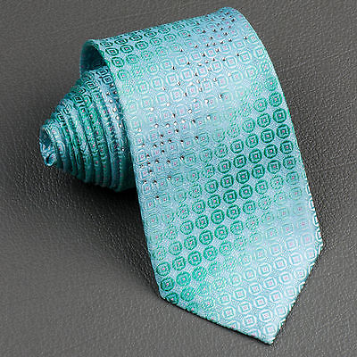 Renoma Dots On Turquoise Silk Neck Tie With Rhinestones Classic 3 1/2 Inch