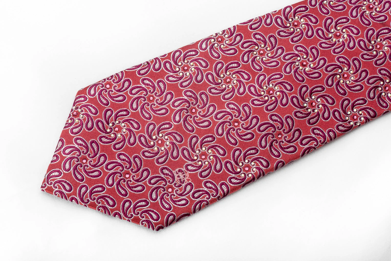 Renoma Men's Crystal Necktie Paisley On Pink Sparkling With Rhinestones - Image 2