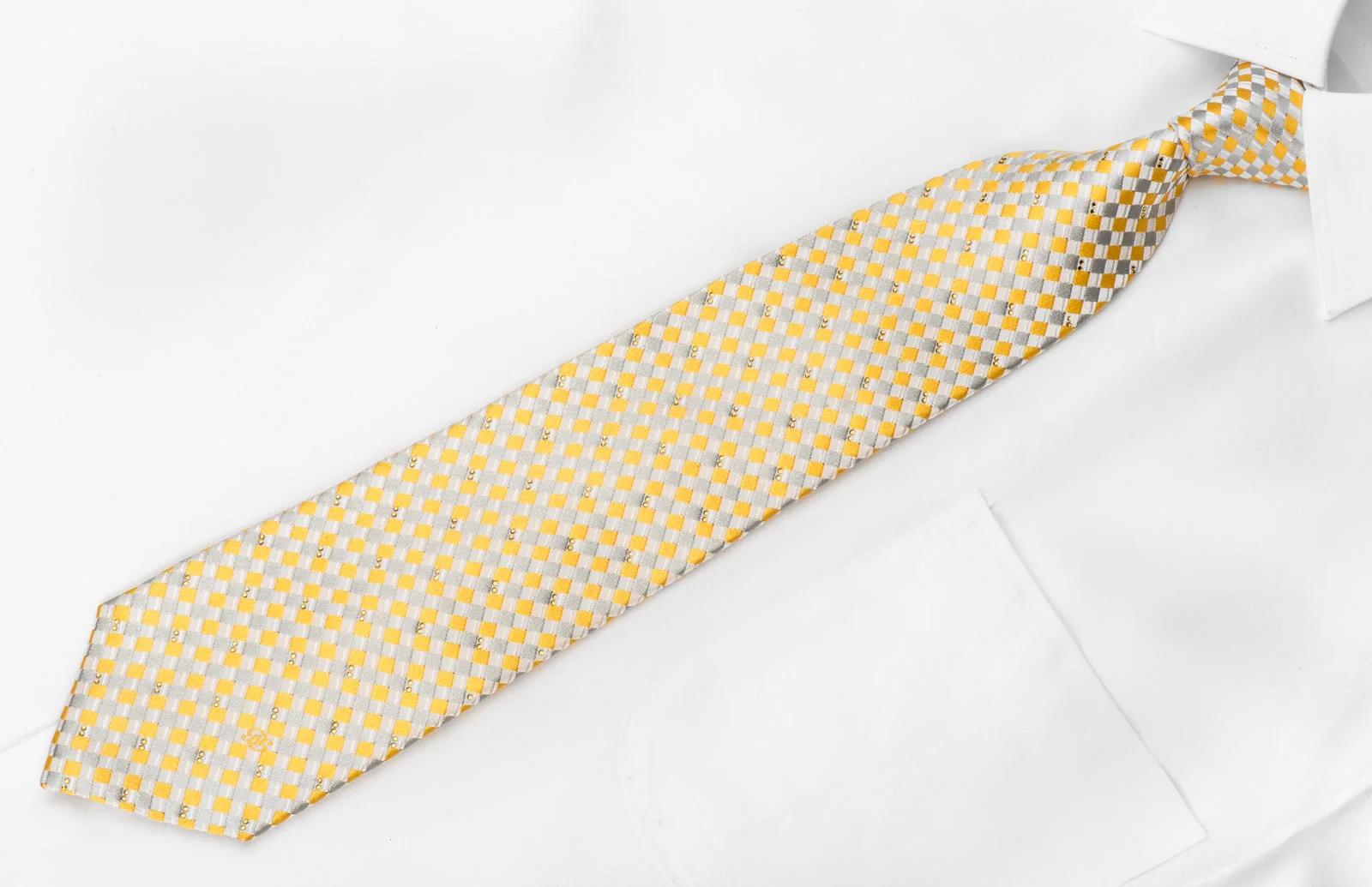 Renoma Men's Crystal Rhinestone Necktie Yellow Silver Checker Design With Sparkles - Image 3