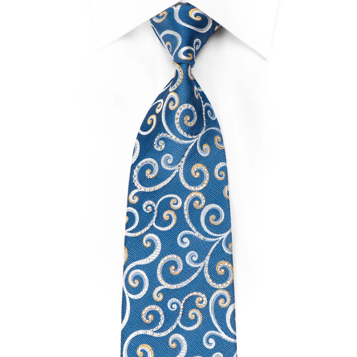 Renoma Men's Crystal Rhinestone Silk Tie Scrolls On Blue