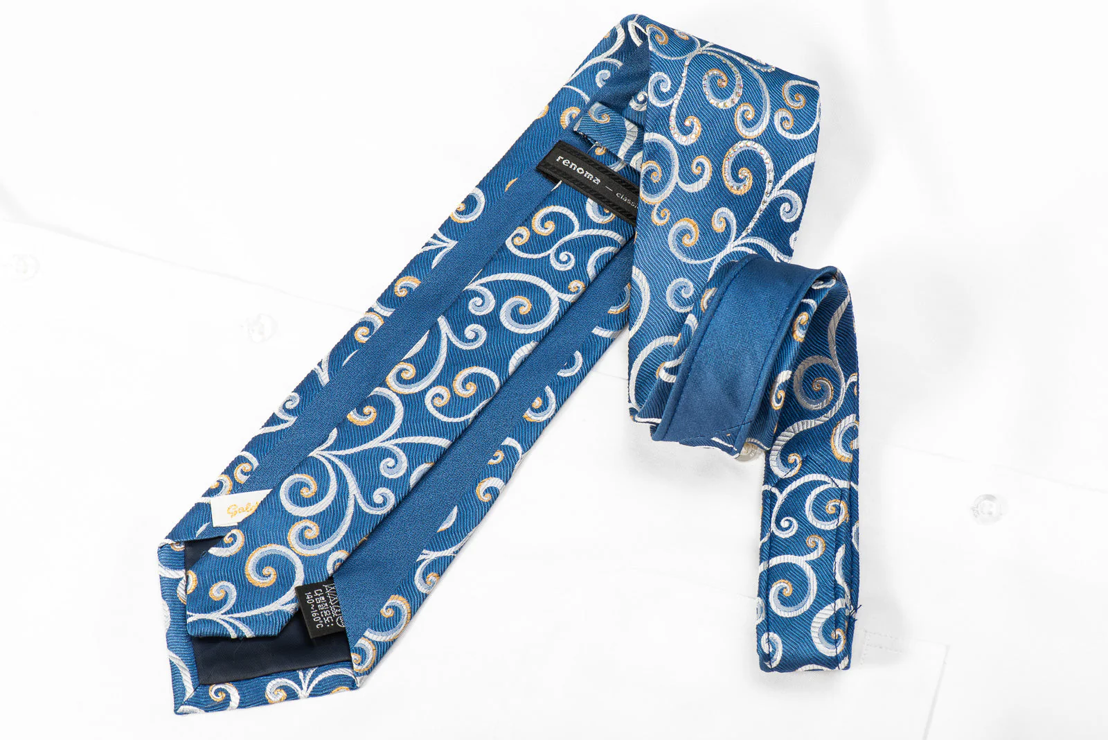 Renoma Men's Crystal Rhinestone Silk Tie Scrolls On Blue - Image 5
