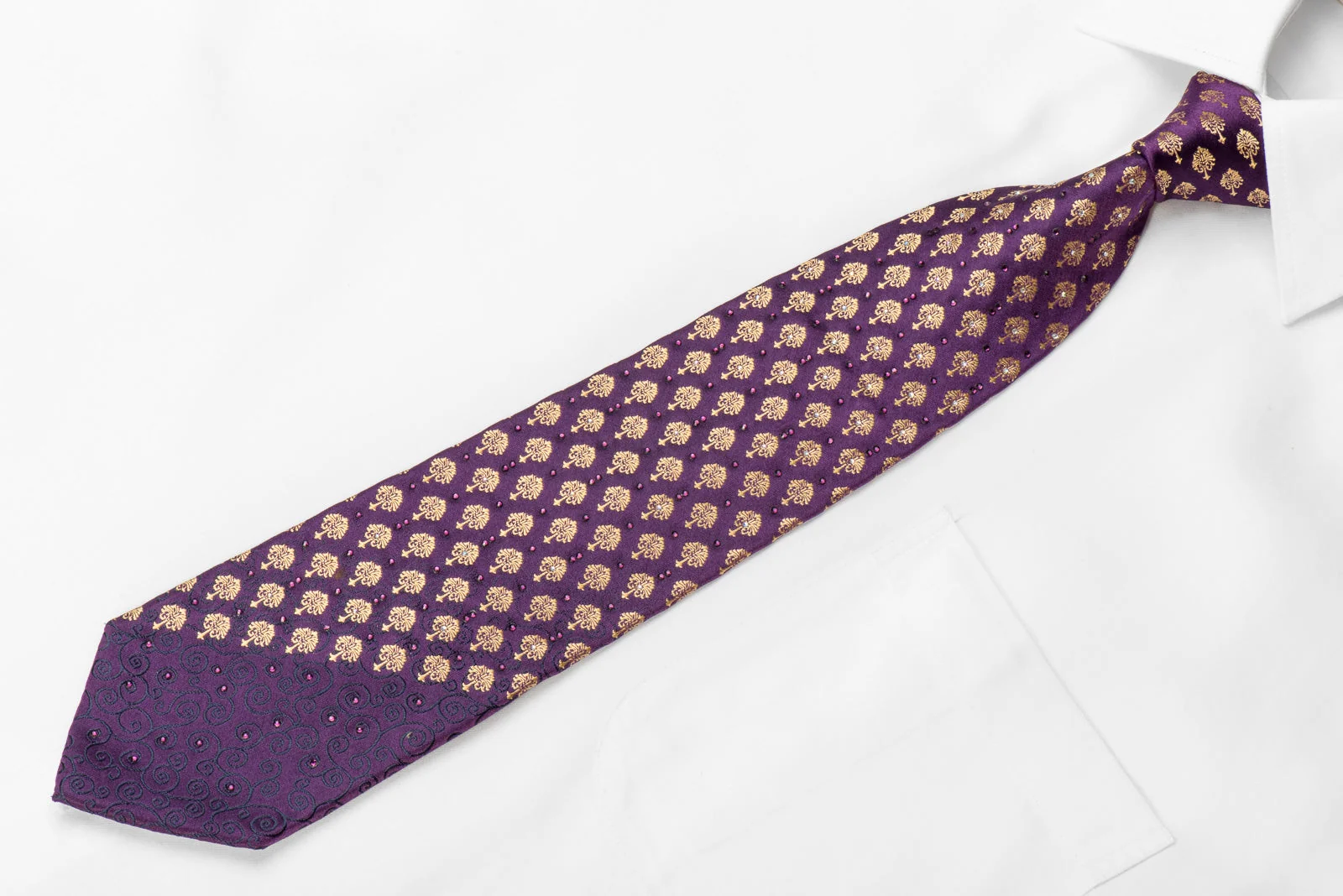 Renoma Men's Crystal Silk Necktie Golden Anthemion On Purple - Image 3