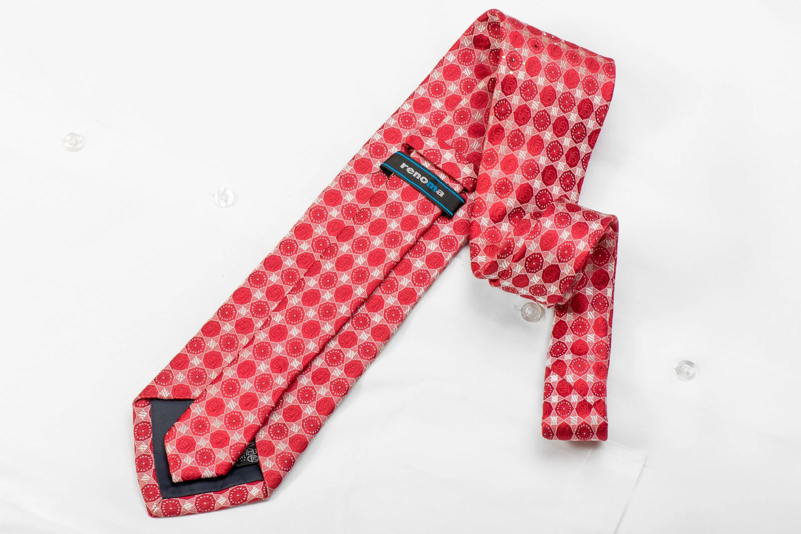 Renoma Men's Crystal Silk Necktie Red Silver Geometric With Silver Sparkles - Image 4
