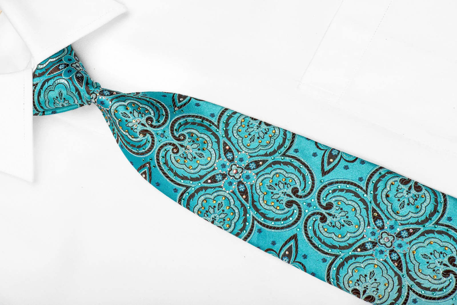 Crystal Silk Tie Acanthus On Blue With Silver Sparkles - Image 3