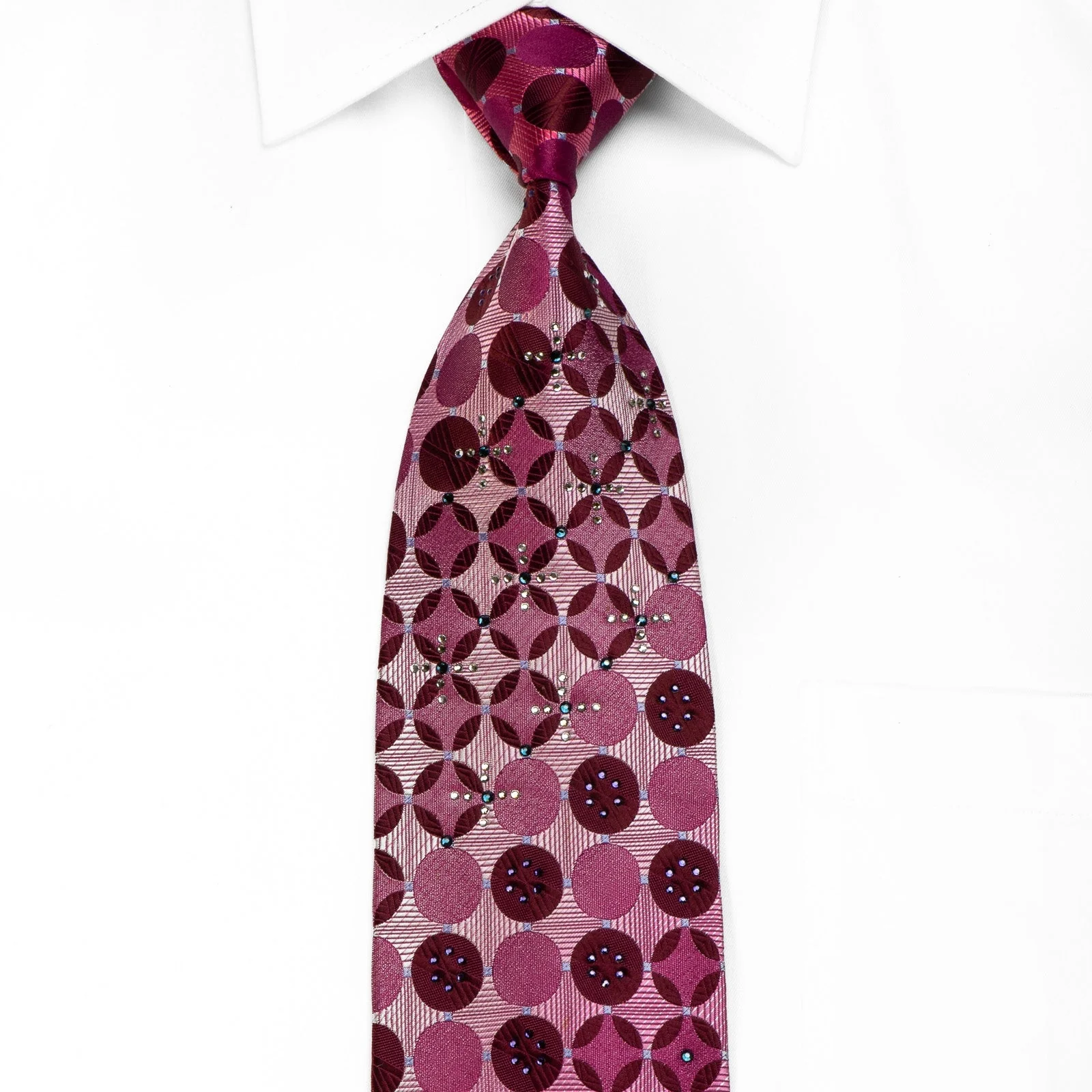 Renoma Men's Rhinestone Silk Tie Retro Geometric On Purple