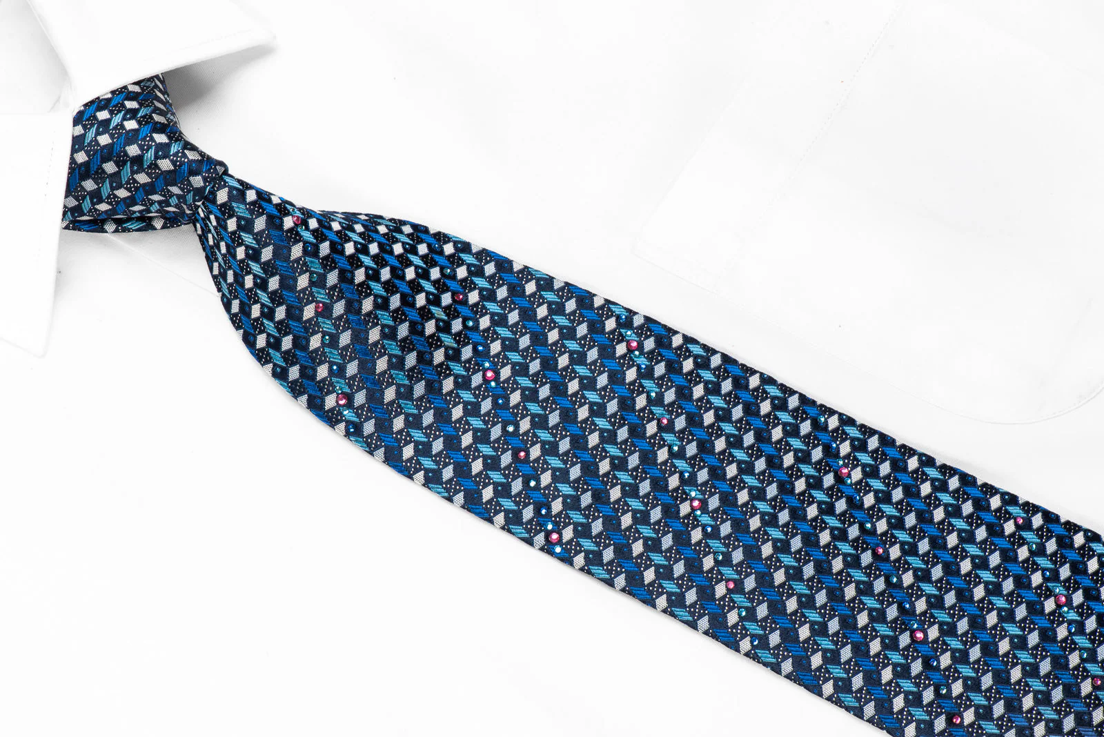 Renoma Men's Rhinestone Tie Geometric On Navy With Silver Sparkles - Image 2