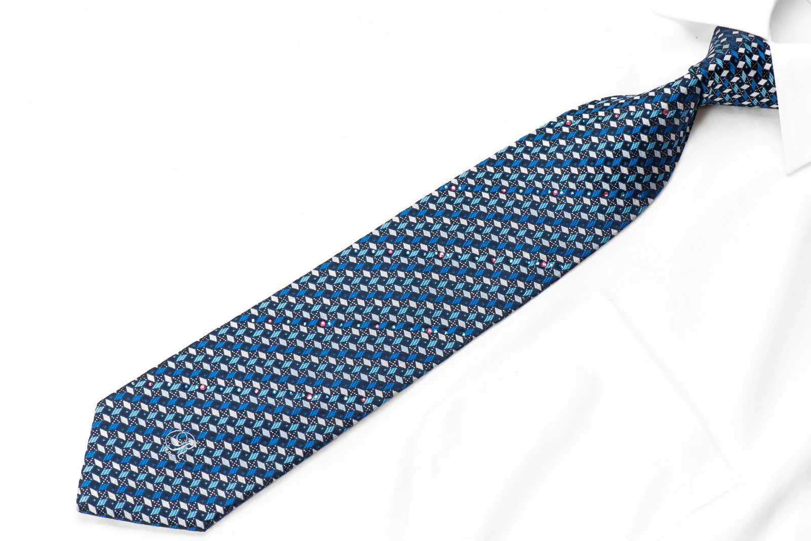 Renoma Men's Rhinestone Tie Geometric On Navy With Silver Sparkles - Image 3