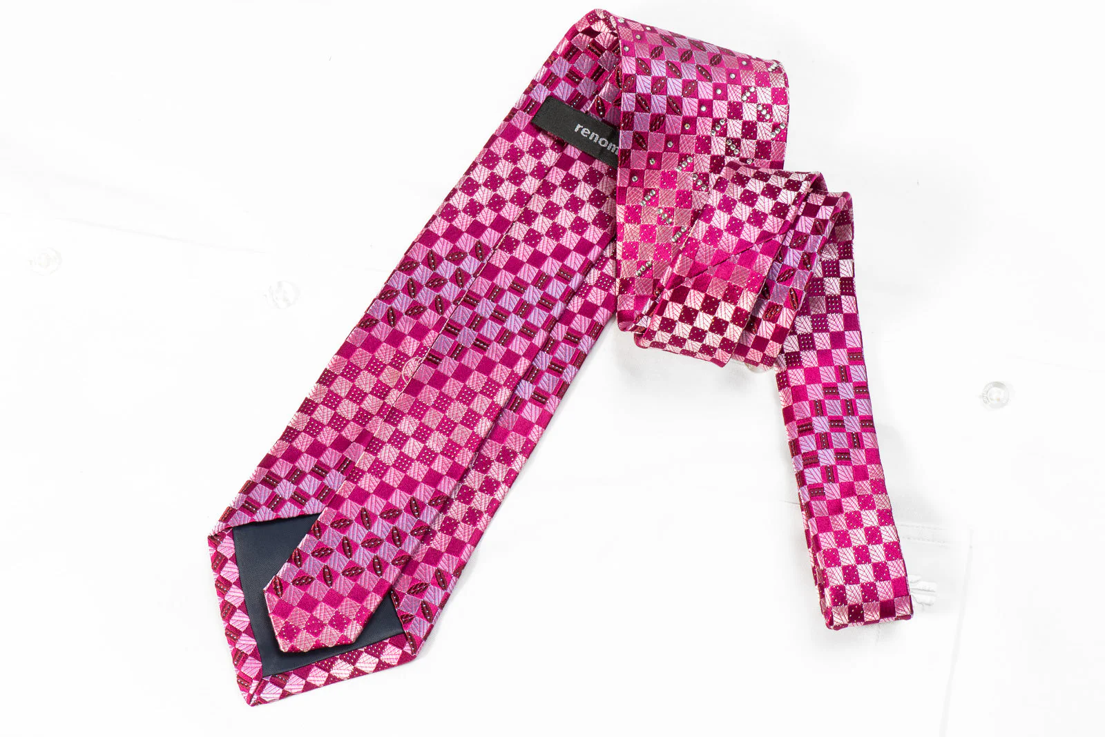 Renoma Men's Silk Rhinestone Purple Checkered Tie With Sparkles - Image 4