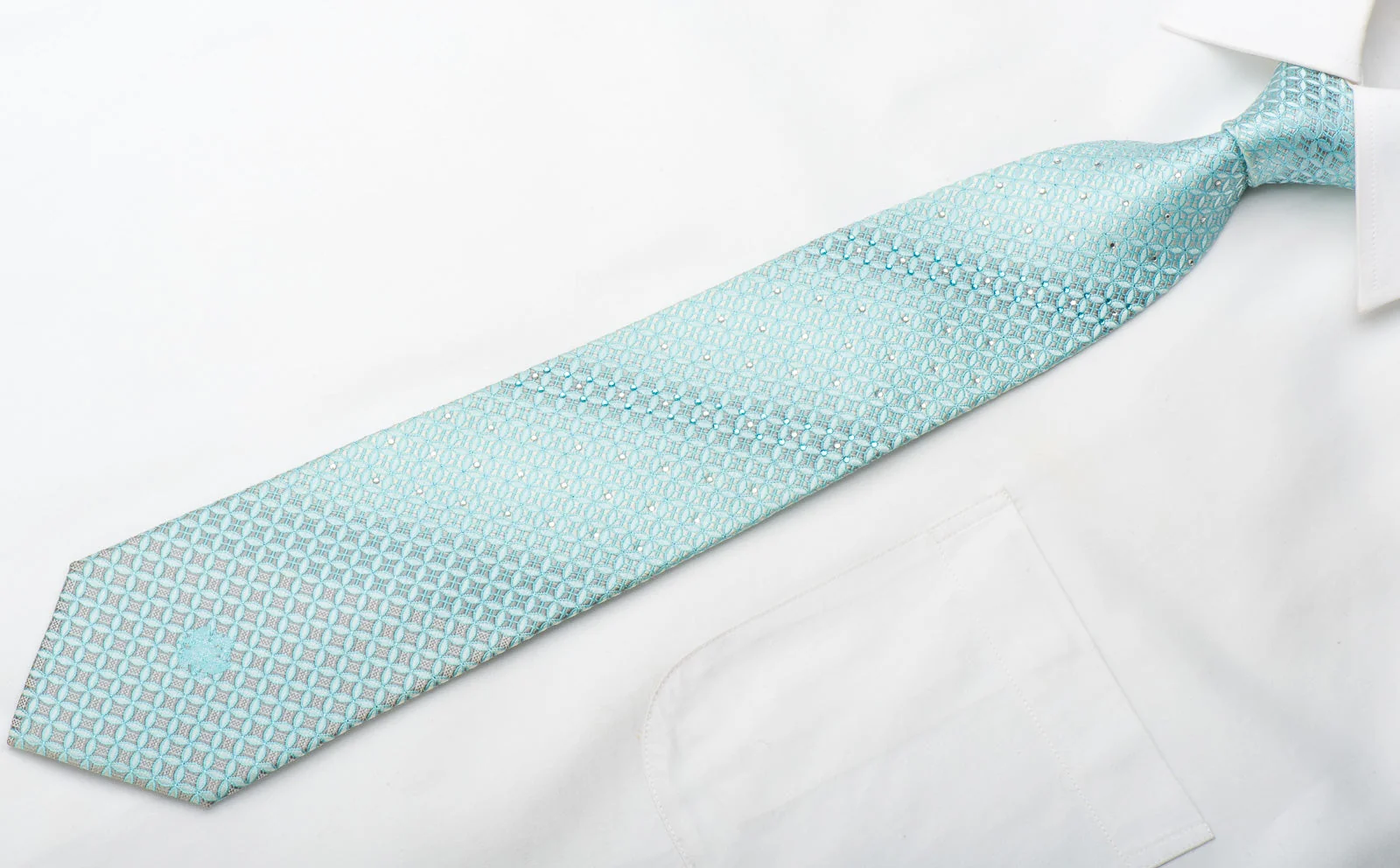 Renoma Men's Silk Tie Geometric On Blue Sparkling With Crystal Rhinestones - Image 2