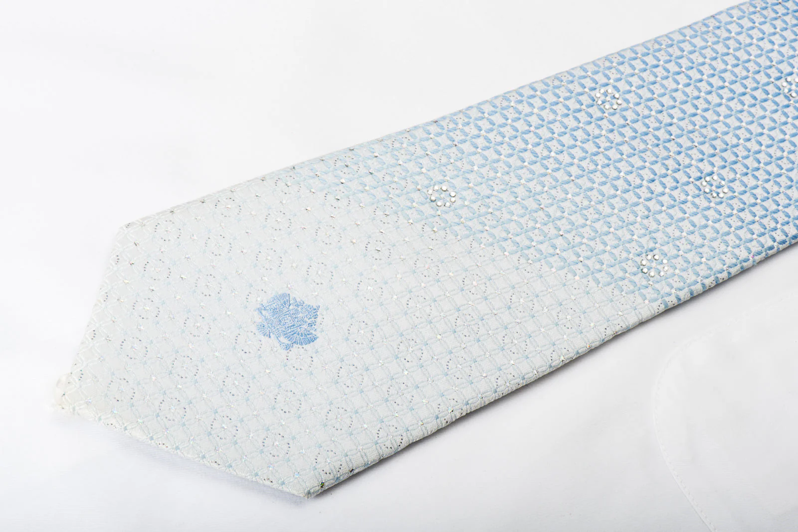 Renoma Rhinestone Necktie Blue Lattice On White With Silver Sparkles - Image 2