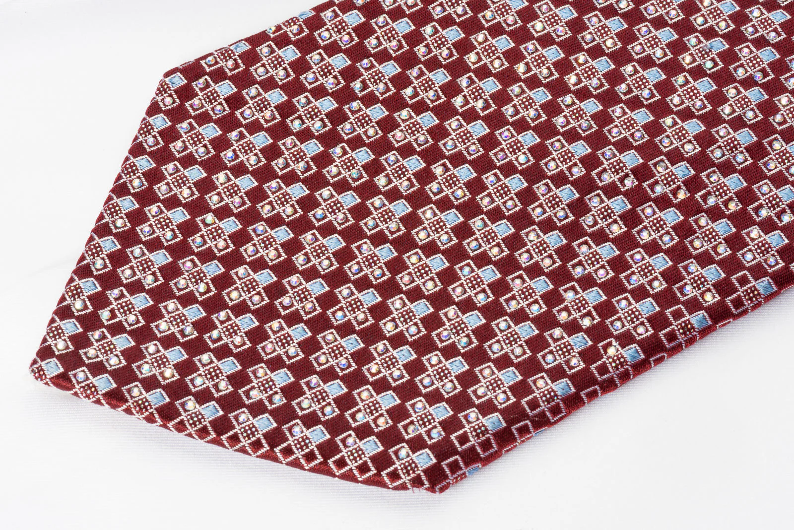 Renoma Rhinestone Necktie Geometric Crosses On Burgundy With Silver Sparkles - Image 2