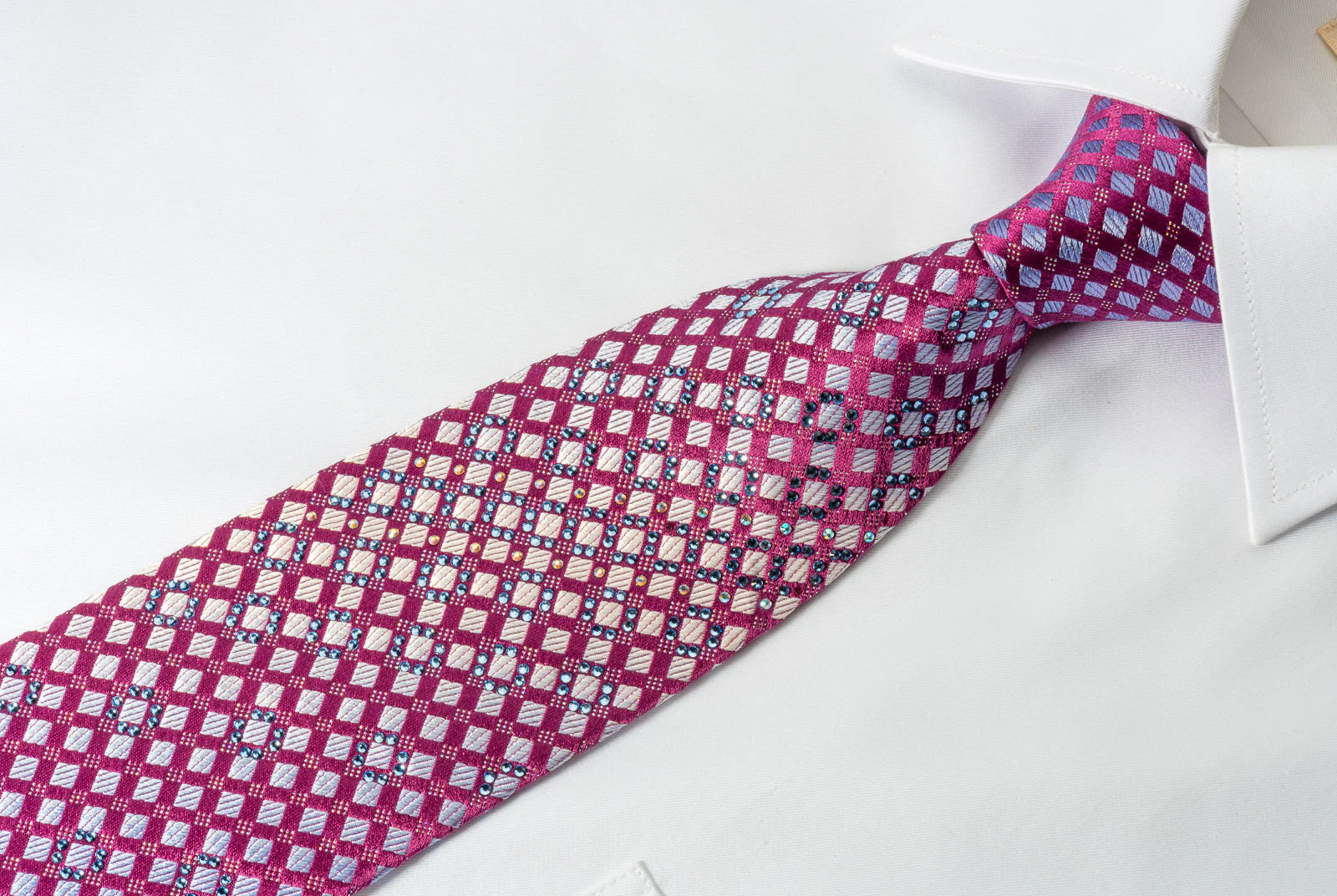 Renoma Rhinestone Necktie Silver Checkered On Purple With Silver Sparkles - Image 4