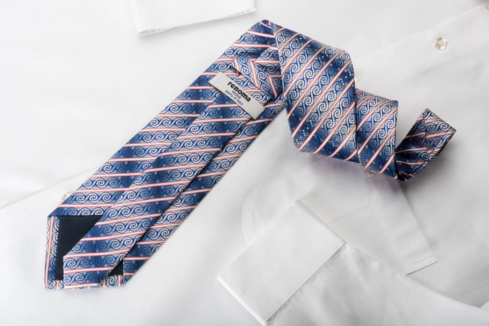 Renoma Rhinestone Necktie Striped On Blue With Silver Sparkles - Image 5