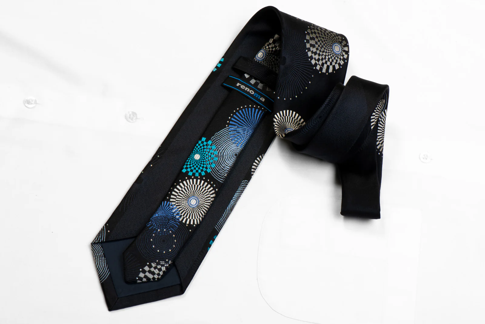 Renoma Rhinestone Silk Necktie Silver Blue Geometric - Image 4