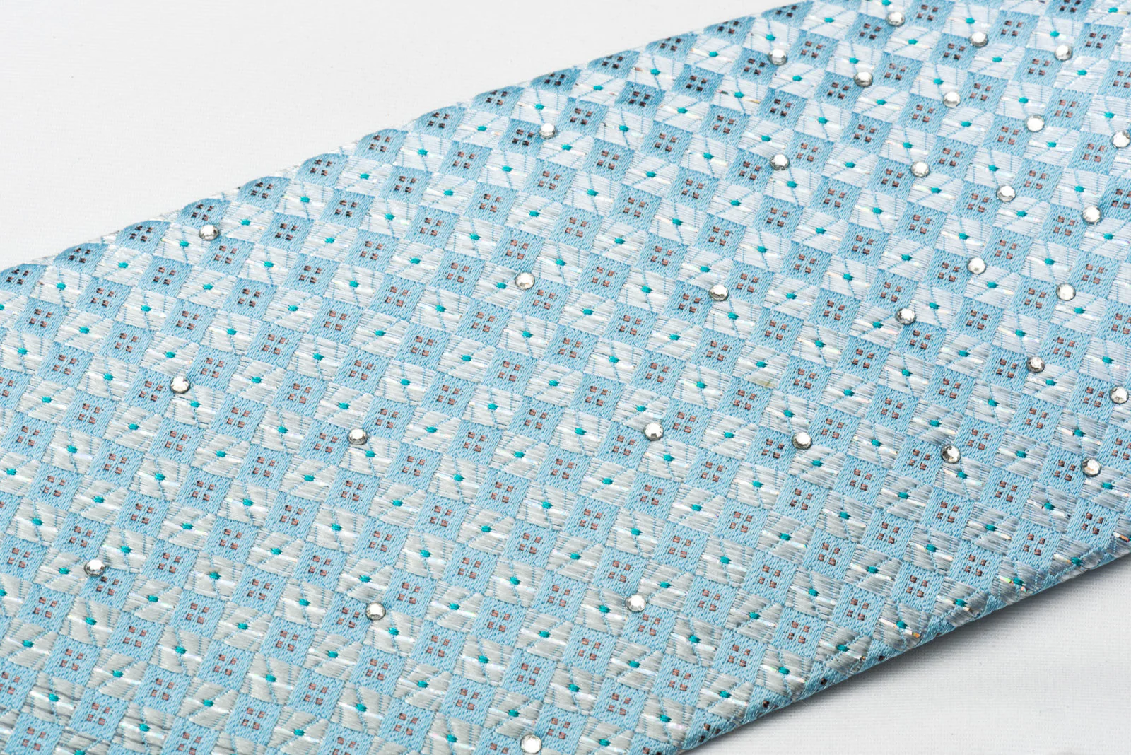 Renoma Rhinestone Silk Necktie Silver Checker On Blue With Silver Sparkles - Image 6
