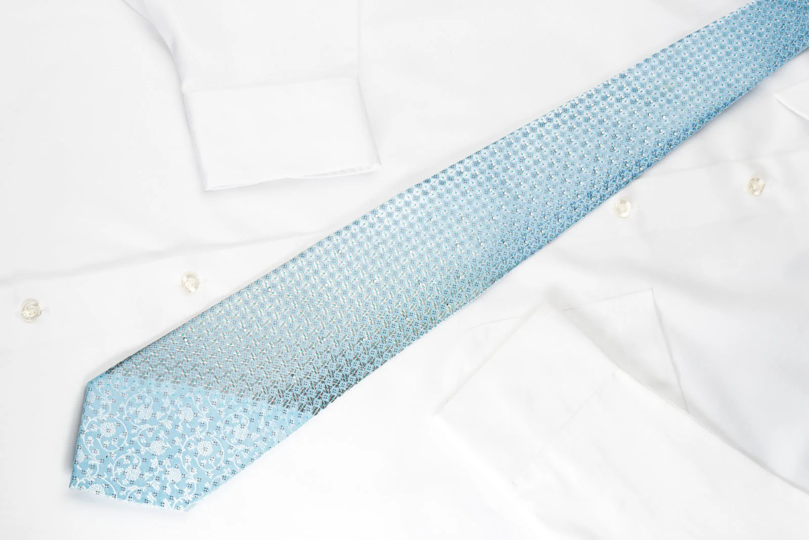 Renoma Rhinestone Silk Necktie Silver Checker On Blue With Silver Sparkles - Image 7