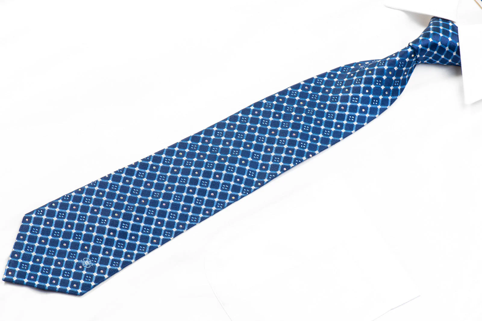 Renoma Rhinestone Silk Necktie Trellis On Blue With Sparkles - Image 3