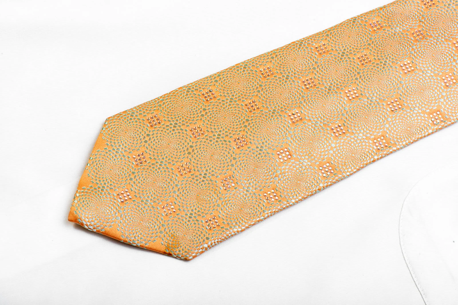 Renoma Rhinestone Silk Tie Geometric On Peach - Image 3