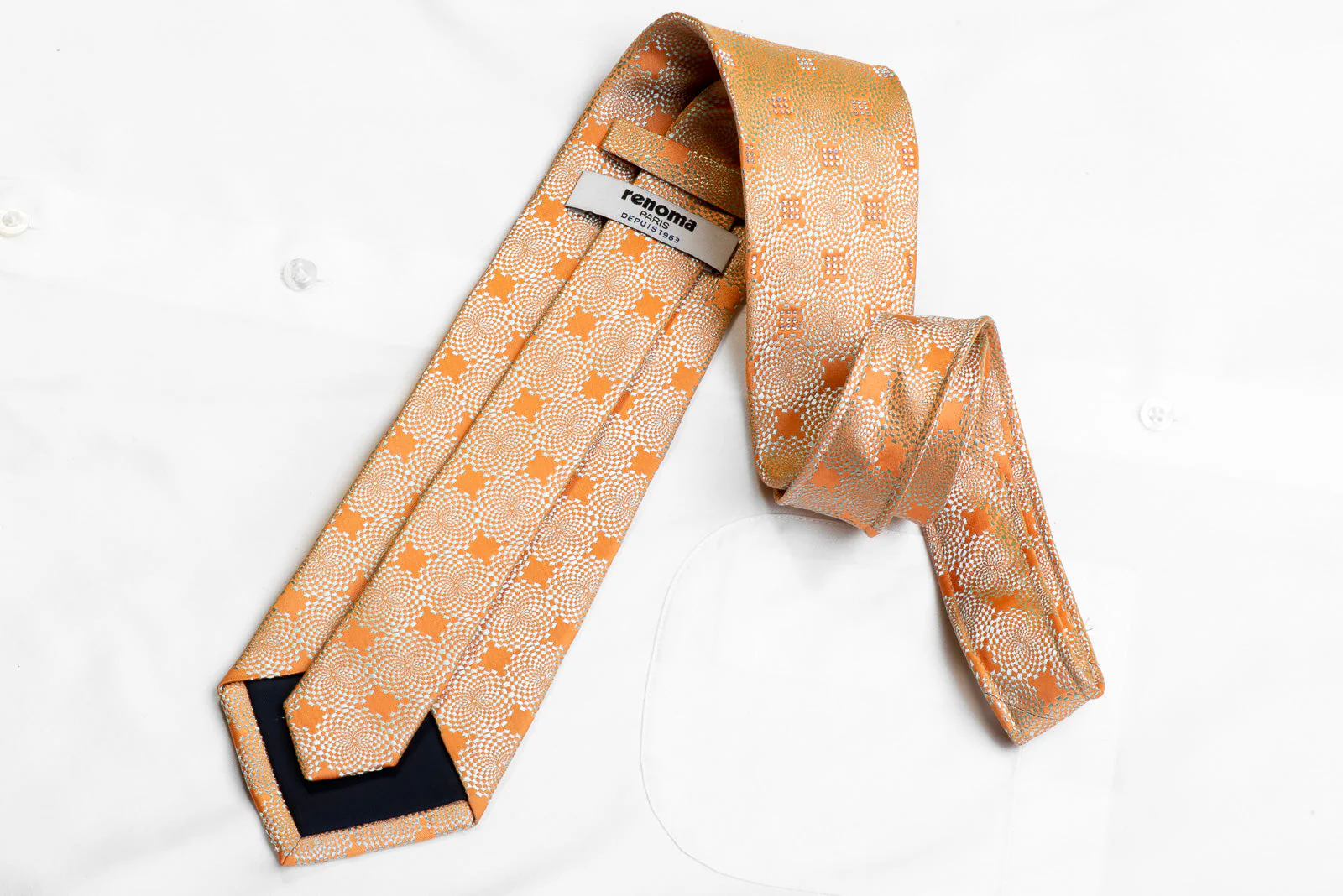 Renoma Rhinestone Silk Tie Geometric On Peach - Image 5